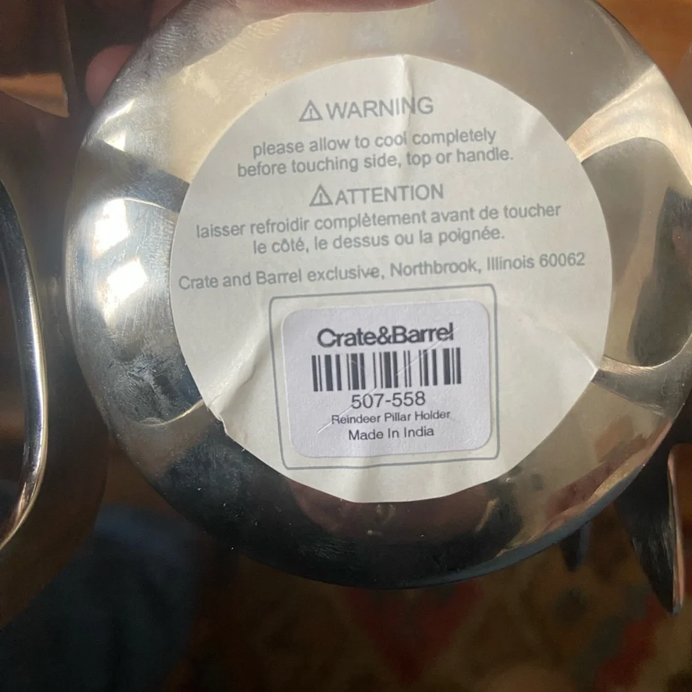 Crate&Barrel Silver Metal Reindeer Shaped Pillar Candle Holder
